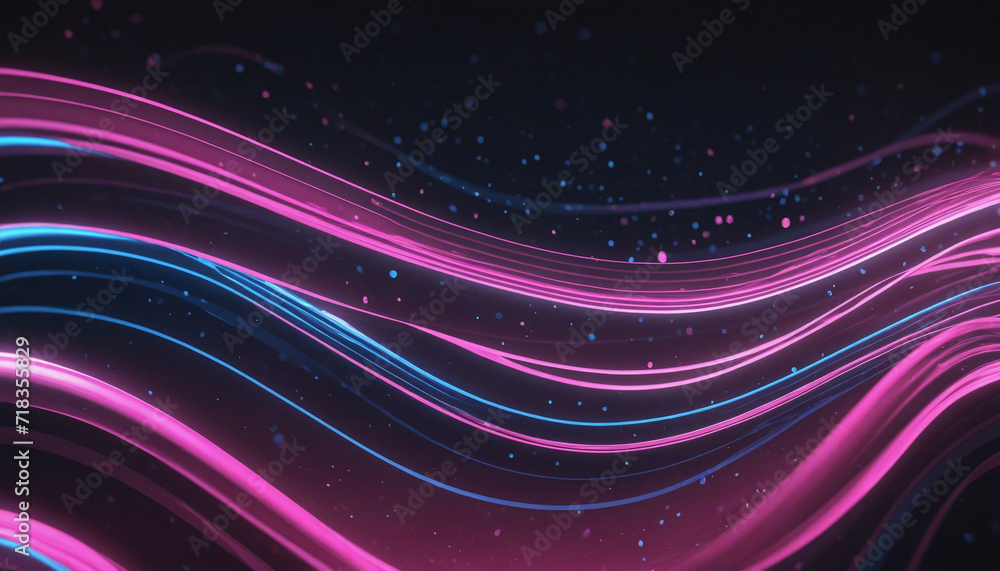 Obraz premium Vibrant 3D Abstract Background with Pink and Blue Wavy Lines and Bokeh Lights