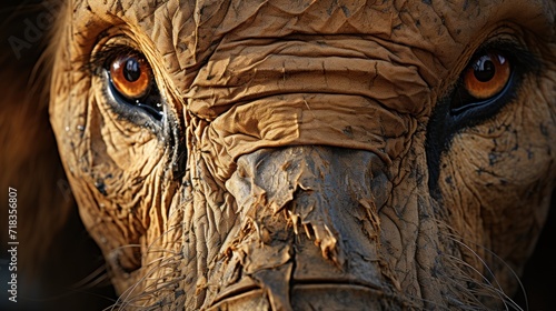  a close up of an elephant's eye with wrinkles and wrinkles on it's face and trunk. © Anna
