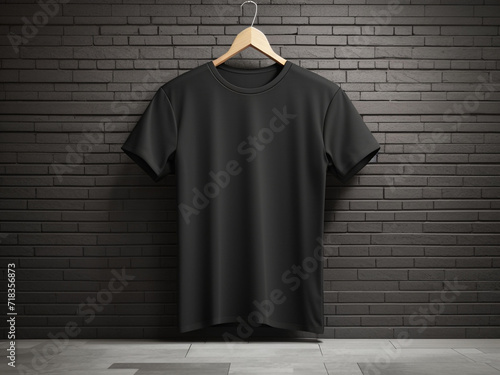  Urban Chic: Black T-shirt on Brick Background