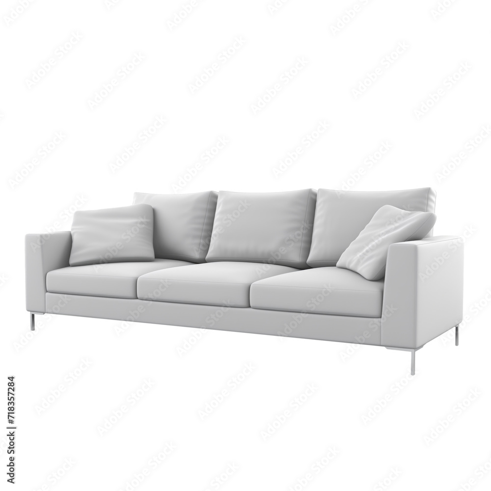 Big white Sofa. Scandinavian modern minimalist style. Transparent background, isolated image.