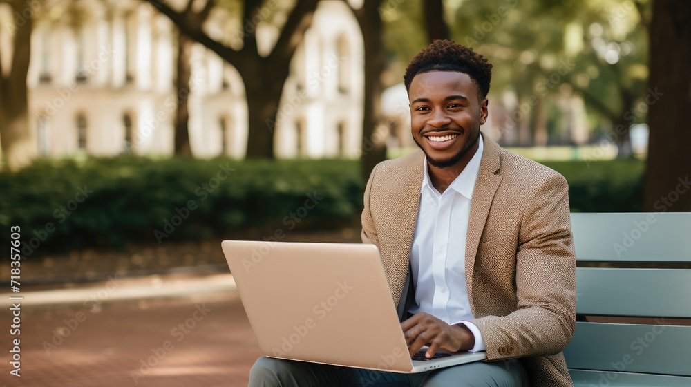Radiant Young Entrepreneur Working on Laptop in Sunlit City Park on a Serene Afternoon Radiant Young Entrepreneur Working on Laptop in Sunlit City Park on a Serene Afternoon