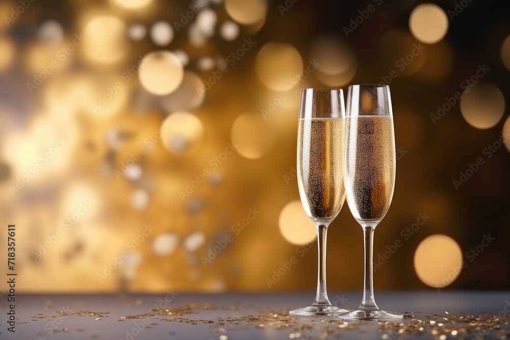 Elegant Champagne Toast for a Celebratory Moment Under Golden Sparkling Lights Elegant Champagne Toast for a Celebratory Moment Under Golden Sparkling Lights