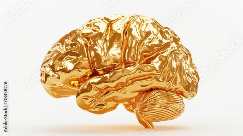 Gold brain isolated On White Background, 3D illustration.