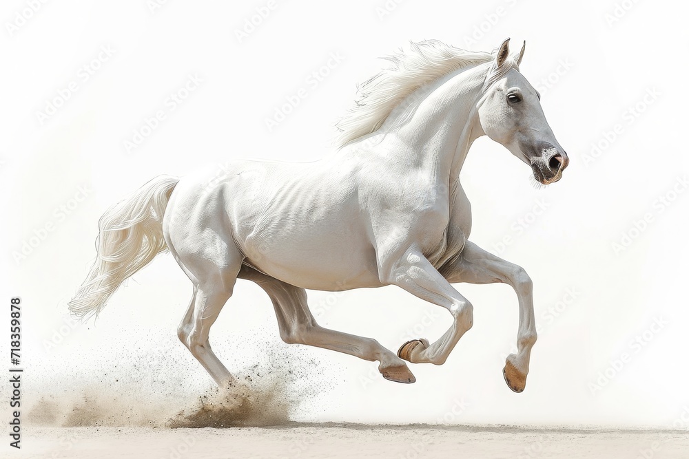 Ethereal Elegance: A Majestic White Horse Gracefully Stands Against a Pure White Background, Embodying Timeless Beauty and Serene Minimalism, Generative AI
