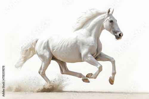Ethereal Elegance  A Majestic White Horse Gracefully Stands Against a Pure White Background  Embodying Timeless Beauty and Serene Minimalism  Generative AI