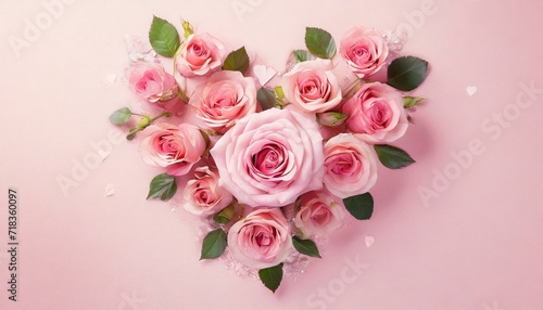 Rose Flowers Heart Over pink. Valentine's day. Love © adobedesigner