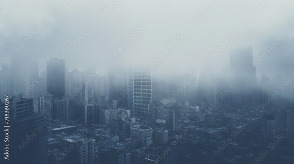 a foggy cityscape with tall buildings in the foreground and skyscrapers in the far distance in the foreground. a foggy cityscape with tall buildings in the foreground and skyscrapers in the far distance in the foreground.