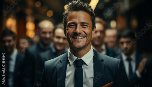 Successful businessman smiling, looking at camera with confidence generated by AI