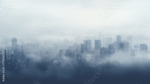  a foggy cityscape with skyscrapers in the foreground and a blue sky in the back ground. © Anna