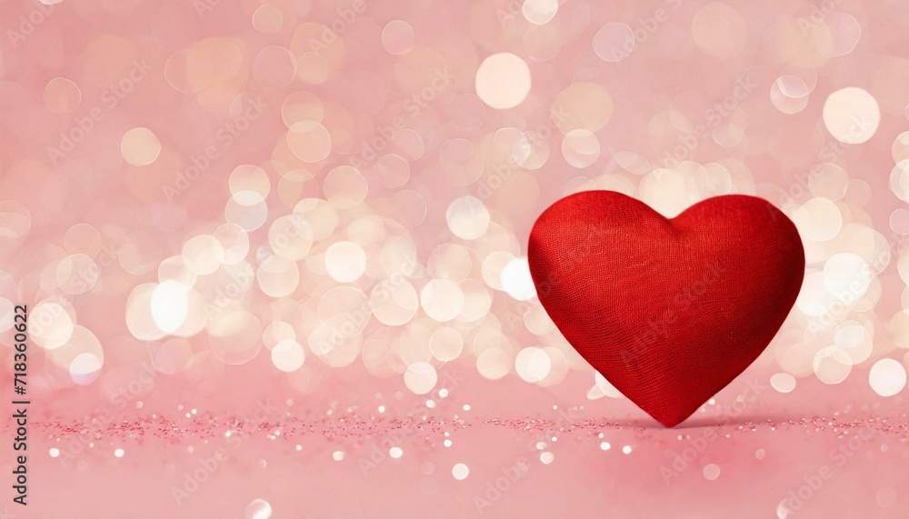 Valentine's day greeting card. Red heart on pink background. Copy space