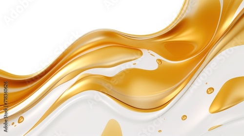  a close up view of a liquid flowing down the side of a white and gold liquid filled with gold liquid.