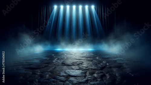 Mystical Blue Spotlight on Dark Atmospheric Stage