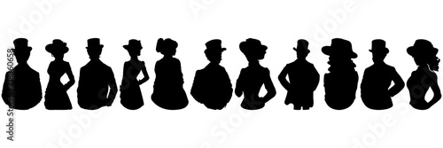  Vintage people man and woman silhouettes set, large pack of vector silhouette design, isolated white background.