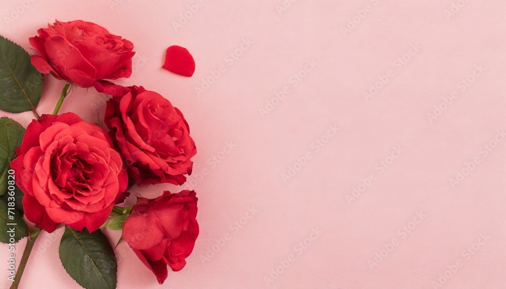 Banner with red rose flower texture. Pink background with copyspace. Banner with red rose flower texture. Pink background with copyspace.