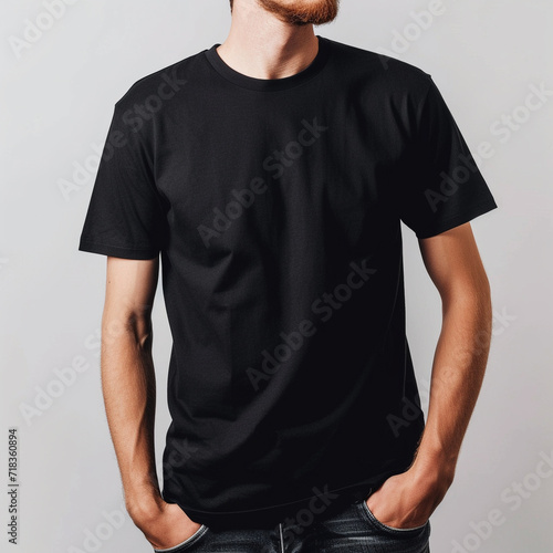 Black tshirt on white background. Photoshop use. Graphic design. Fashion design.