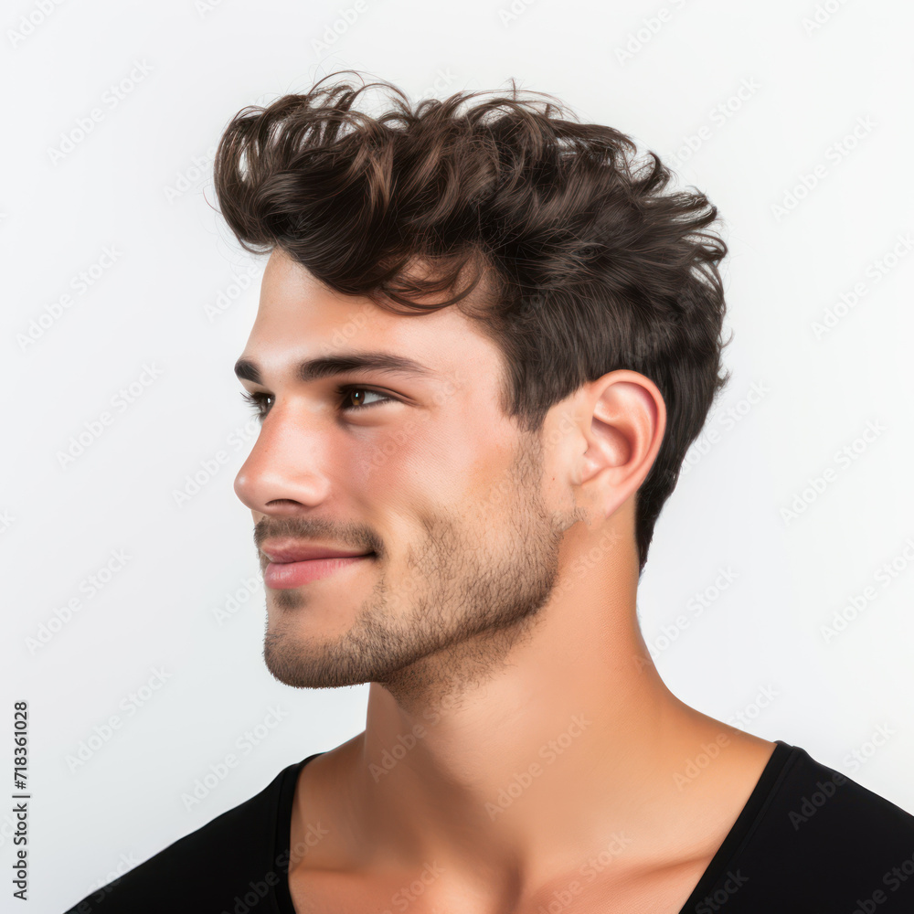 Obraz premium Beautiful model boy-man in a plain white studio, softly light. Suitable for diverse commercial projects