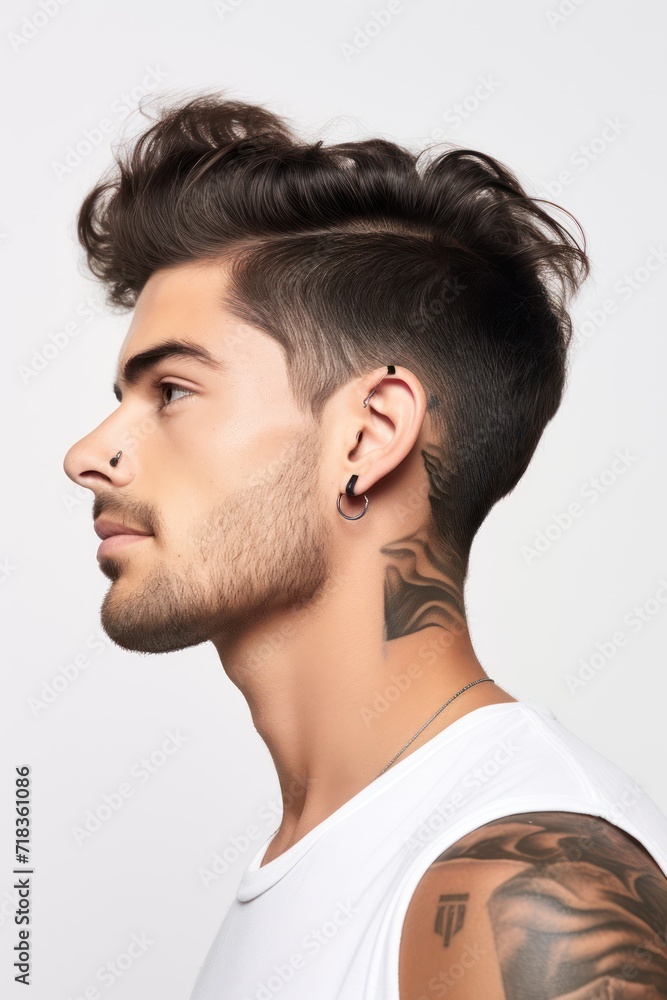 Fototapeta premium Beautiful model boy-man in a plain white studio, softly light. Suitable for diverse commercial projects