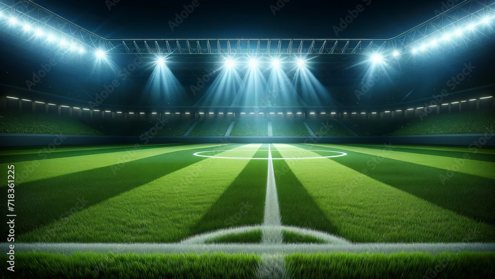 Lush Green Soccer Field Under Bright Stadium Lights