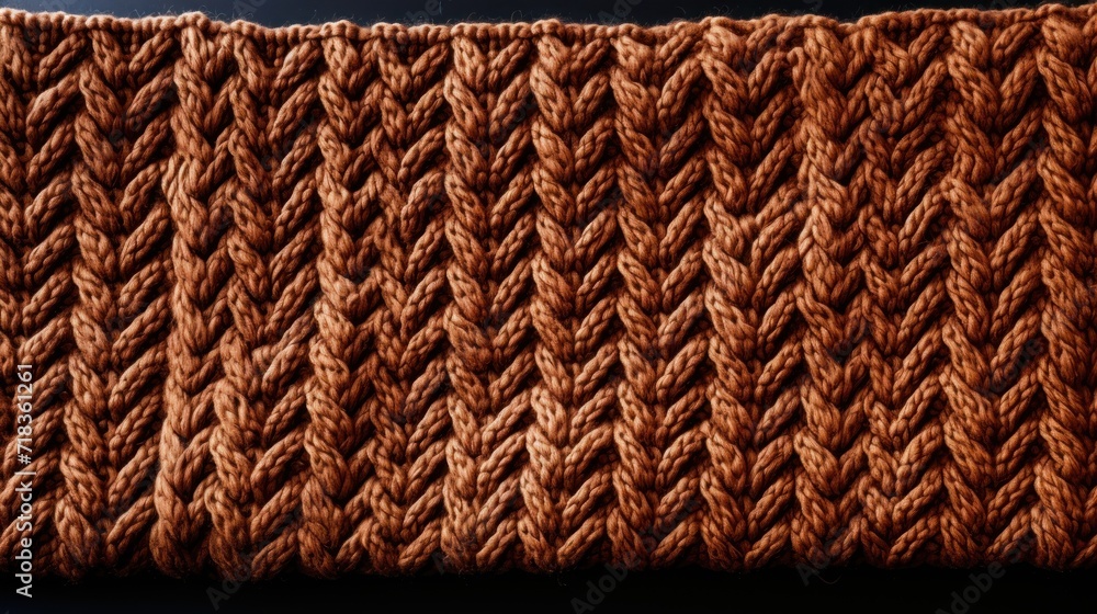  a close up of a brown knitted piece of cloth on top of a black table with a black table cloth on top of it. - obrazy, fototapety, plakaty 