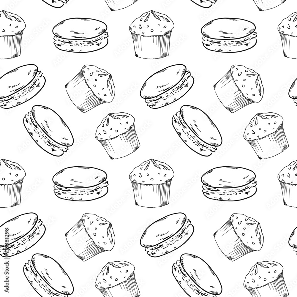 Muffins and macaroons seamless pattern textile cooking bakery  sweets birthday party