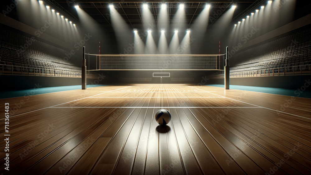 Illuminated Indoor Court Ready for Volleyball Match