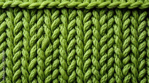  a close up view of a green knitted fabric with a very large braiding pattern on top of it.