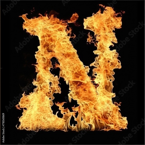 Letter N Flames Symbol Font Generative AI photo