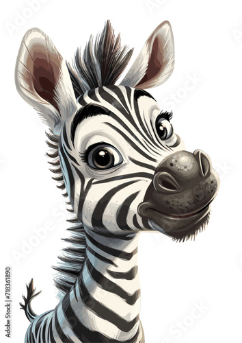 Whimsical Zebra Portrait  A Playful Gaze in Stripes. Capture the innocence and charm of wildlife in this delightful illustration.