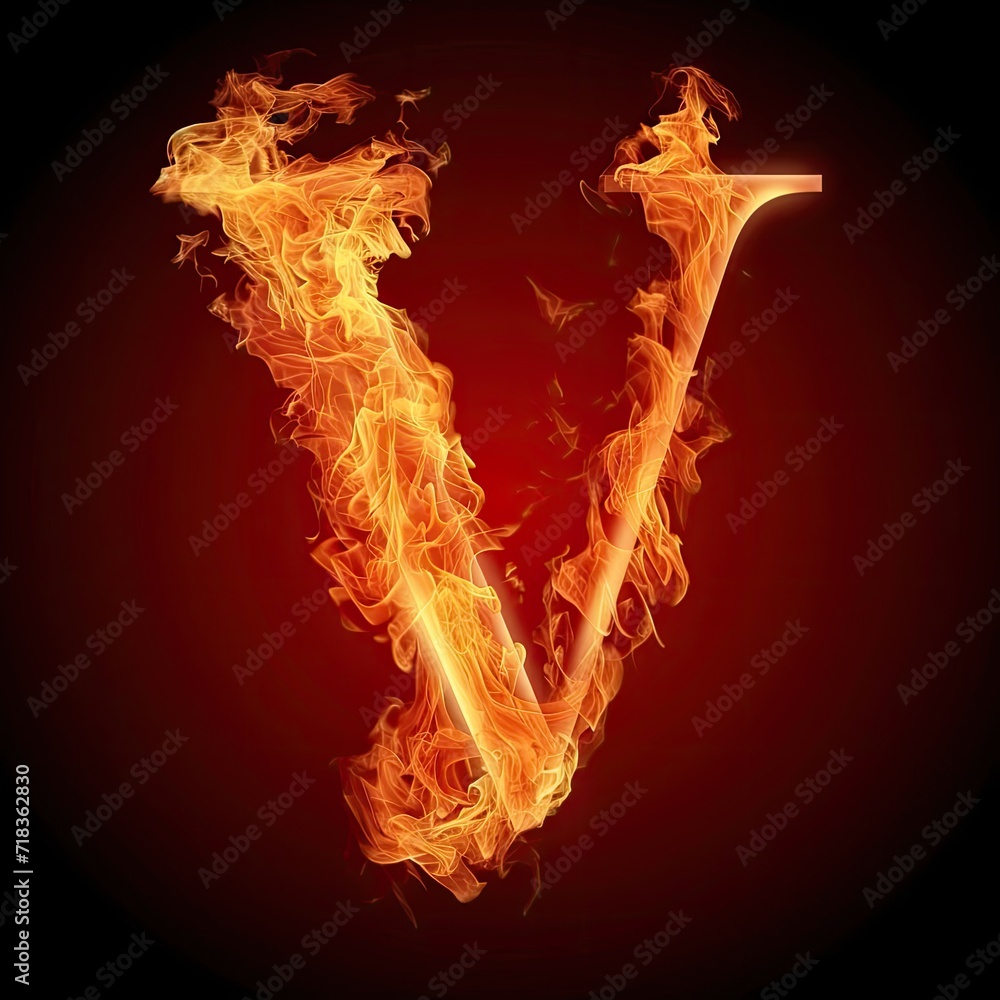 Fototapeta premium Letter V Fiery Symbol Lettering Generative AI