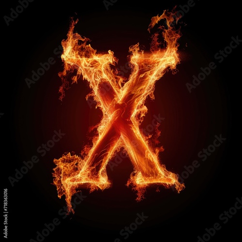 Letter X Flames Symbol Lettering Generative AI
