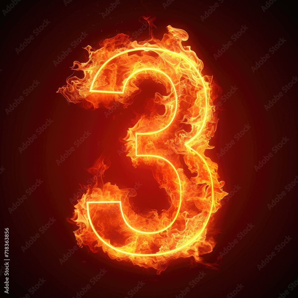 Number 3 Burning Symbol Font Generative AI Number 3 Burning Symbol Font Generative AI