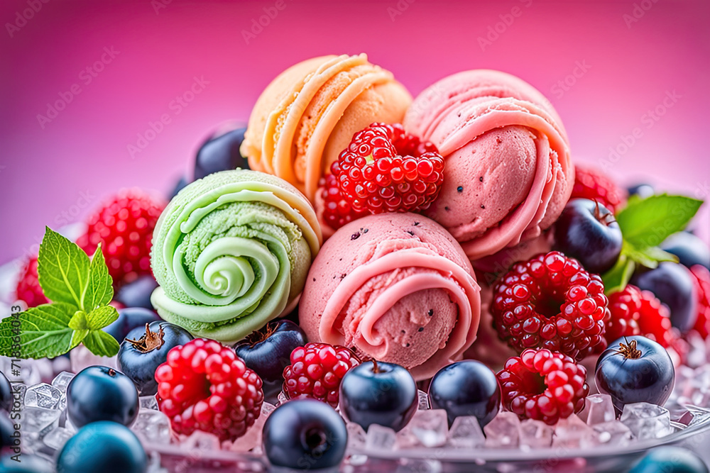 delicious ice cream and fruit pieces delicious ice cream and fruit pieces