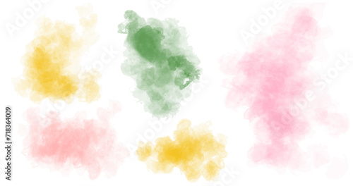 Pink , green, yellow watercolor background. Vector set of Brush strokes and splashes  © Anada77