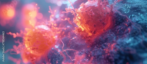 Macro view cancer cells in a human body with genetics cancerous cell. Generated AI image photo