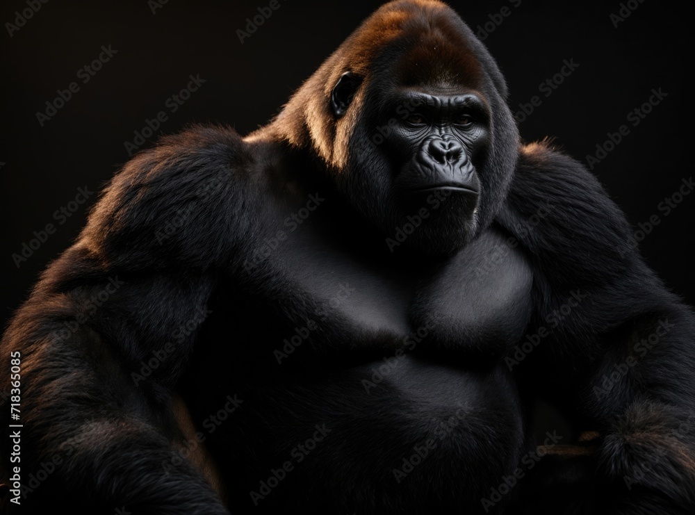 Close-Up of a Gorilla on Black Background Close-Up of a Gorilla on Black Background