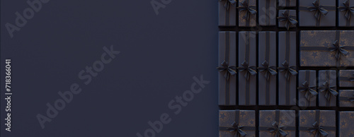 Wallpaper Mural Neatly arranged Presents form a Grid pattern. Trendy Navy Blue and Gold Christmas Seasonal Background with copy-space. Torontodigital.ca