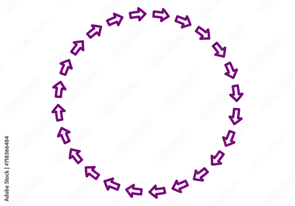 Círculo de flechas moradas en fondo blanco.