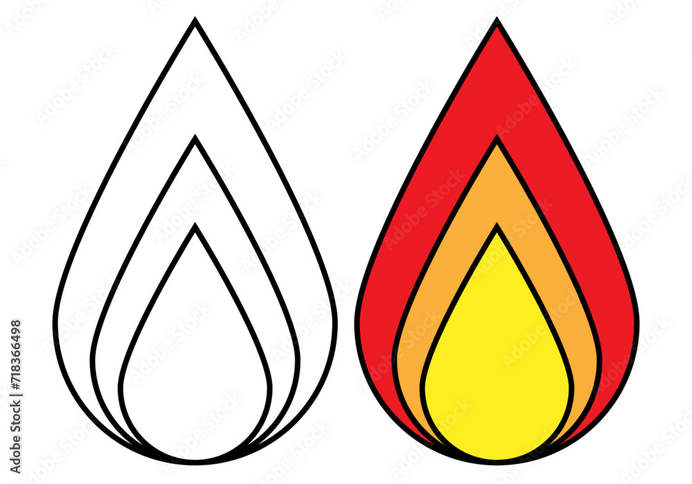Icono de llama de fuego en fondo blanco. - obrazy, fototapety, plakaty 