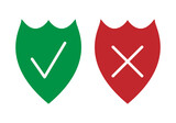 Icono de escudo antivirus verde y rojo.