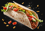 Spicy Taco with Toppings on Black Background - Ready-to-Serve Banner with Copy Space