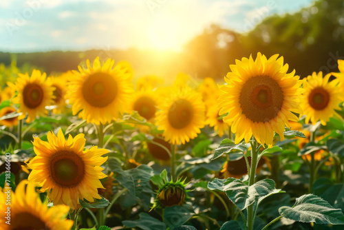 field of sunflowers facing the sun  radiating positivity and optimism