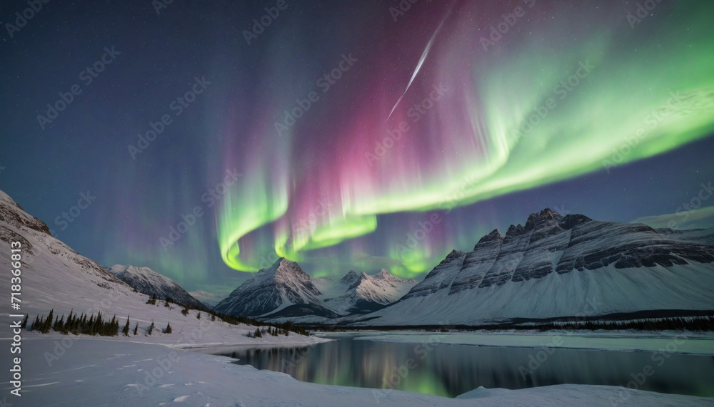 Aurora Borealis illuminating the mountain peaks