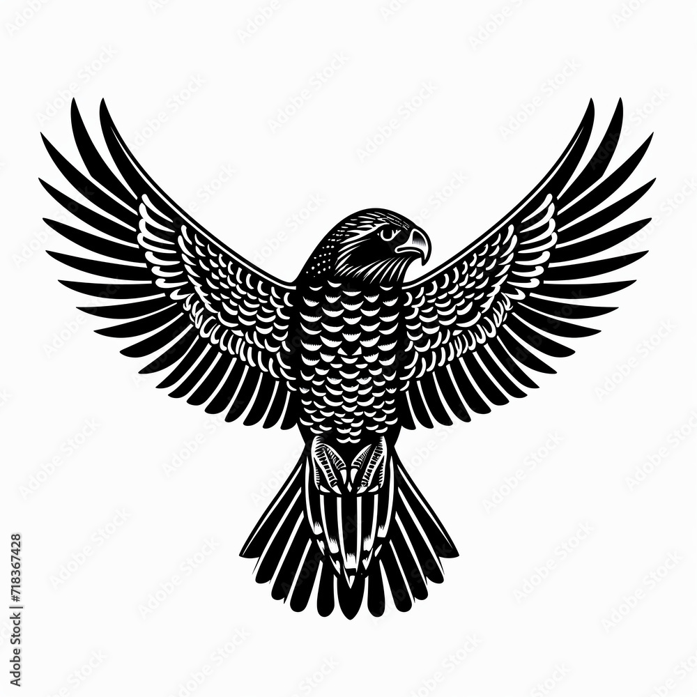 Fototapeta premium Tattoo design in flat vector logo style, monochrome - Falcon 