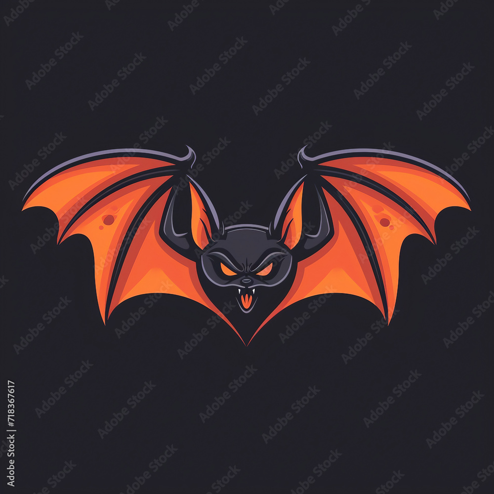 Flat vector logo of a beautiful flying bat 