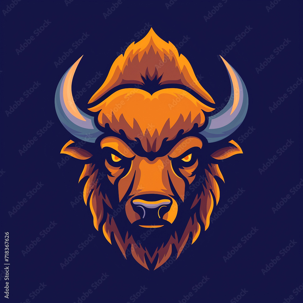 Flat vector logo of a large animal, Bison 