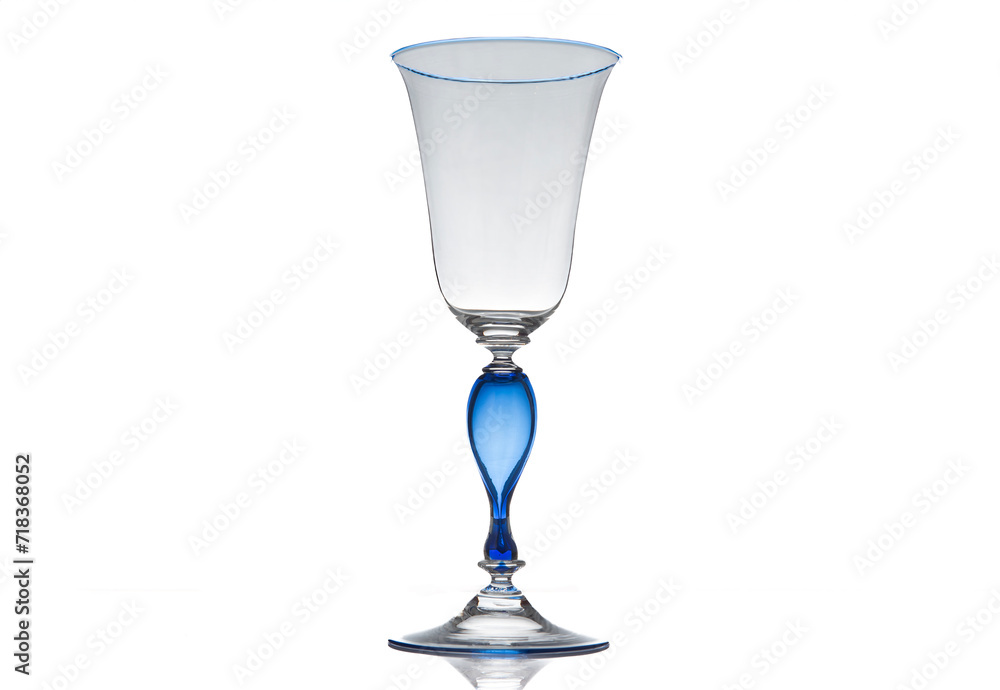 Venetian handcrafted artistic blue wine crystal glass isolated on white background horizontal photo murano manufacture Venetian handcrafted artistic blue wine crystal glass isolated on white background horizontal photo murano manufacture