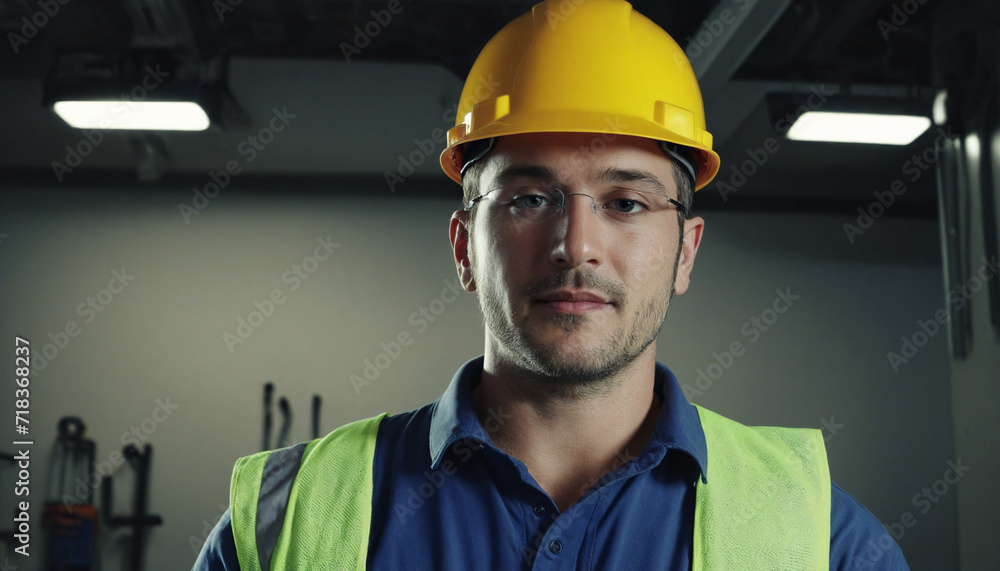 A skilled young construction worker in safety gear crafted by advanced technology A skilled young construction worker in safety gear crafted by advanced technology
