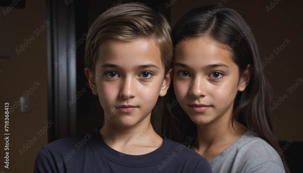 Serious young man and woman indoors Serious young man and woman indoors