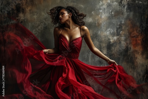 Woman flaunting a perfect body in a captivating and sexy red dress, radiating confidence and timeless sophistication generative ai