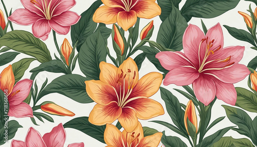 Tropical Flower Pattern on a Seamless Background